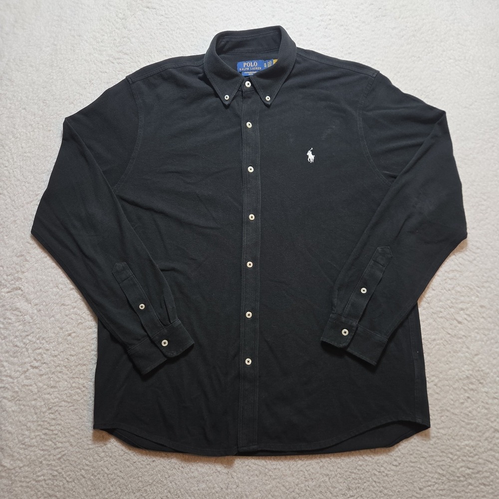 Polo Ralph Lauren Featherweight Mesh Long Sleeve Button Down Shirt Size XL Black